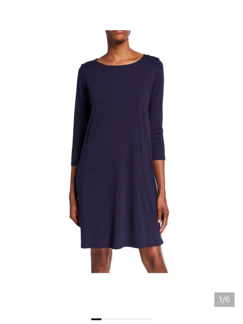 Eileen Fisher 3/4 sleeve shift dress navy indigo